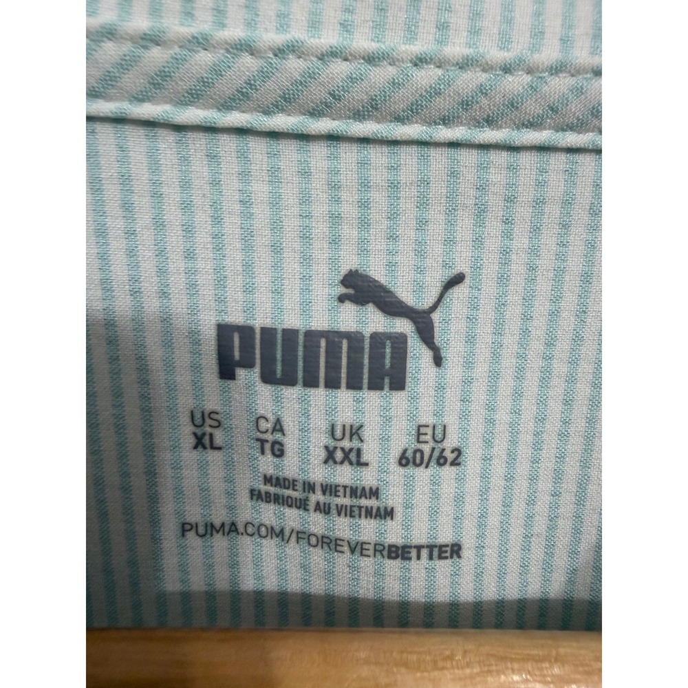 Puma Golf Polo Shirt Mens XL Mint Green Striped Palm Tree Tropical Short Sleeve - Picture 3 of 6